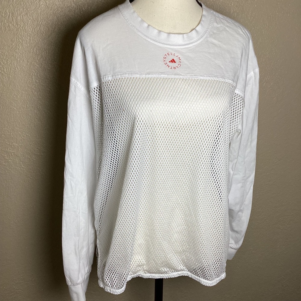 Stella McCartney x Adidas White Mesh Panel Long Sleeve Top Size 36 Red Logo